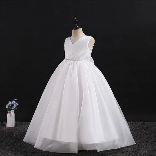HETISO Kids Dresses Children Elegant Long Prom Tulle Gowns New Girl Princess Dress Teen Wedding Bridesmaid Costume 3-12 Years