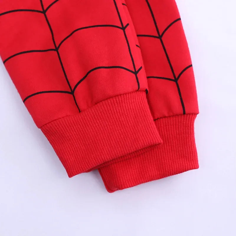 3pcs Cartoon Print Spiderman Cosplay Costume Autumn Kids Boys Sleeveless Hooded Vest +T Shirt+Pant Tracksuit Children Outfits