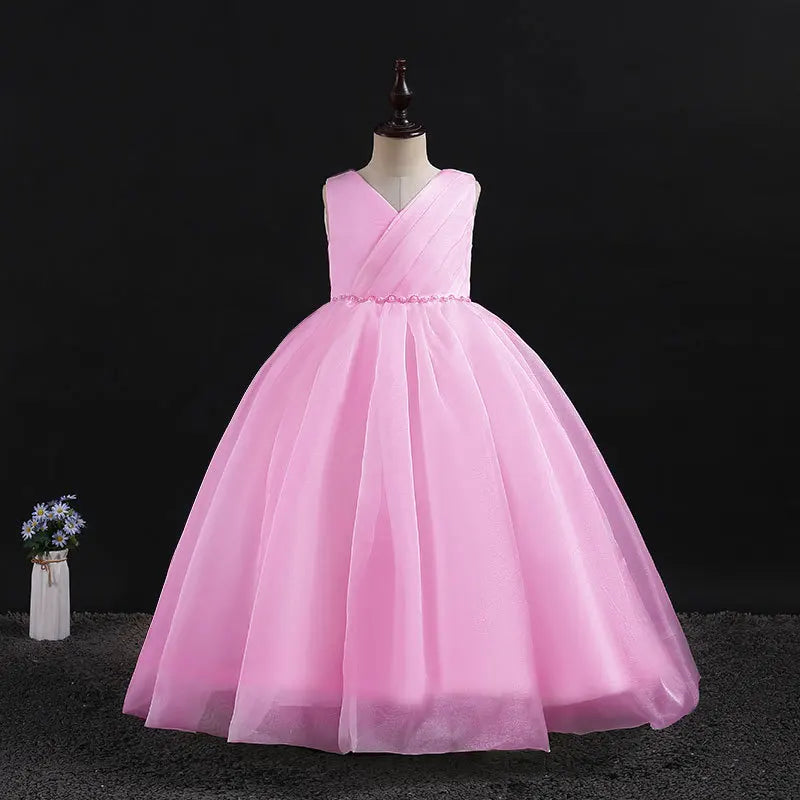 HETISO Kids Dresses Children Elegant Long Prom Tulle Gowns New Girl Princess Dress Teen Wedding Bridesmaid Costume 3-12 Years