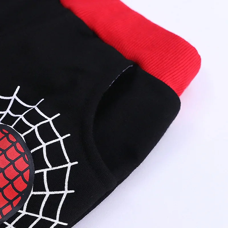 3pcs Cartoon Print Spiderman Cosplay Costume Autumn Kids Boys Sleeveless Hooded Vest +T Shirt+Pant Tracksuit Children Outfits