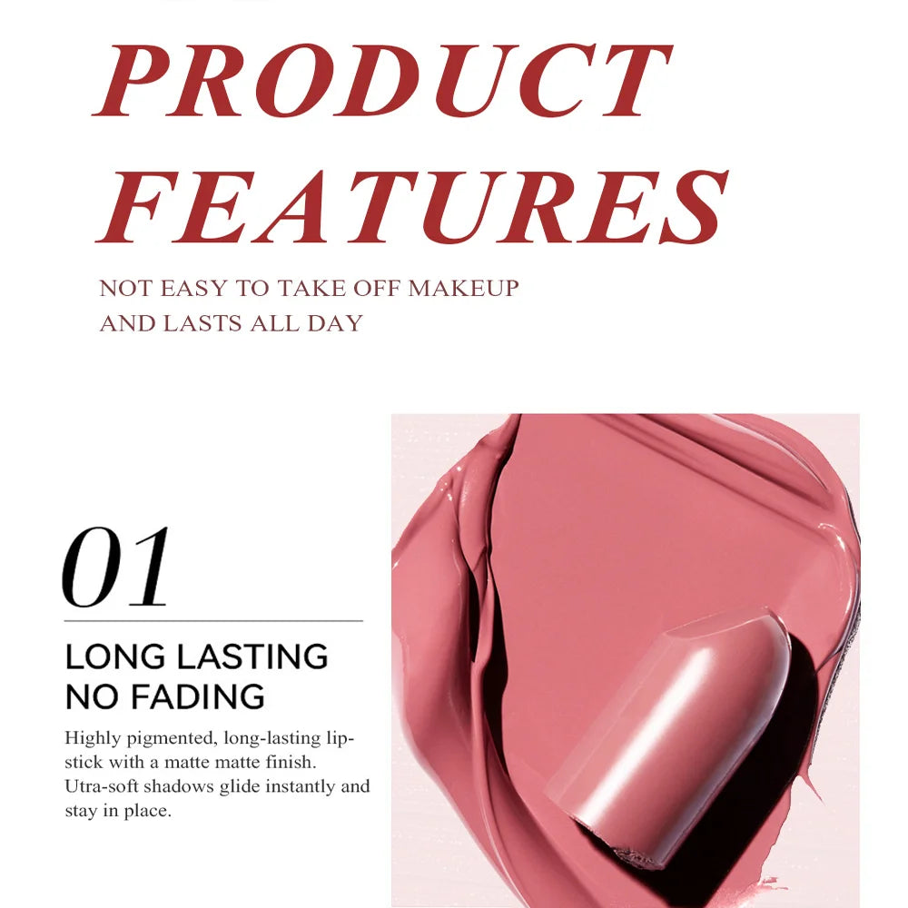 6 Colors Gold Bar Tube Lipstick Matte Texture Pearlescent Glitter Velvet Lipstick Valentine's Day Gift 6PCS