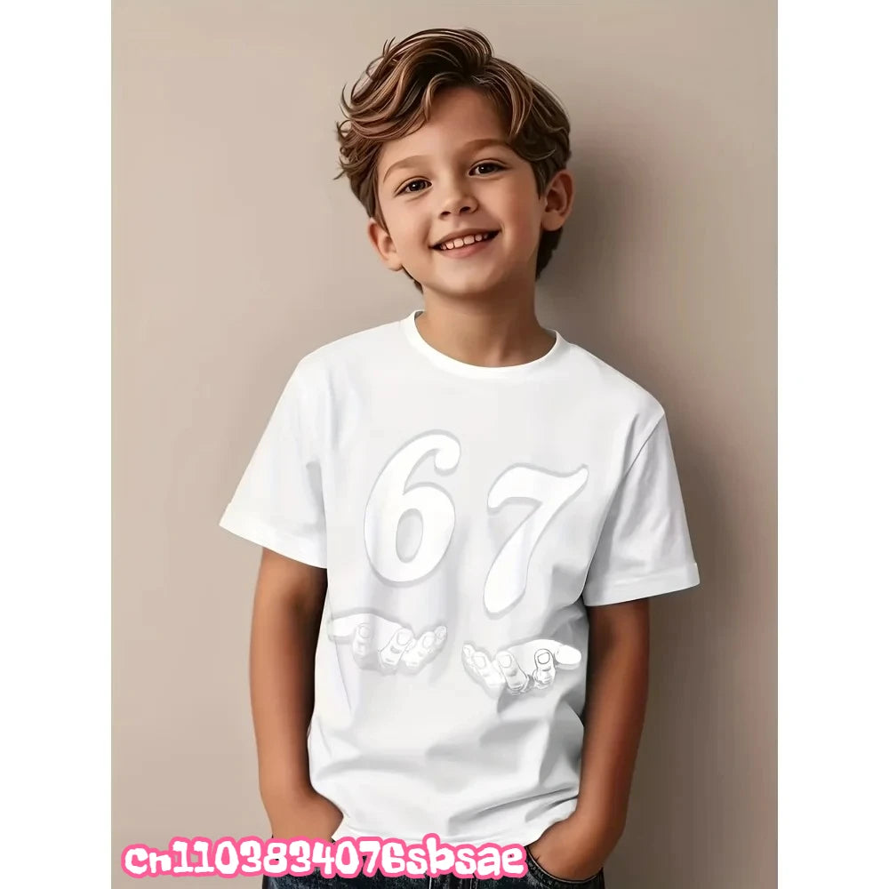 67 Six Seven Italian Brain Rot Math Joke T-Shirt Funny Casual Short Sleeve Round Neck Tops Summer Comfortable Children's T-Shirt