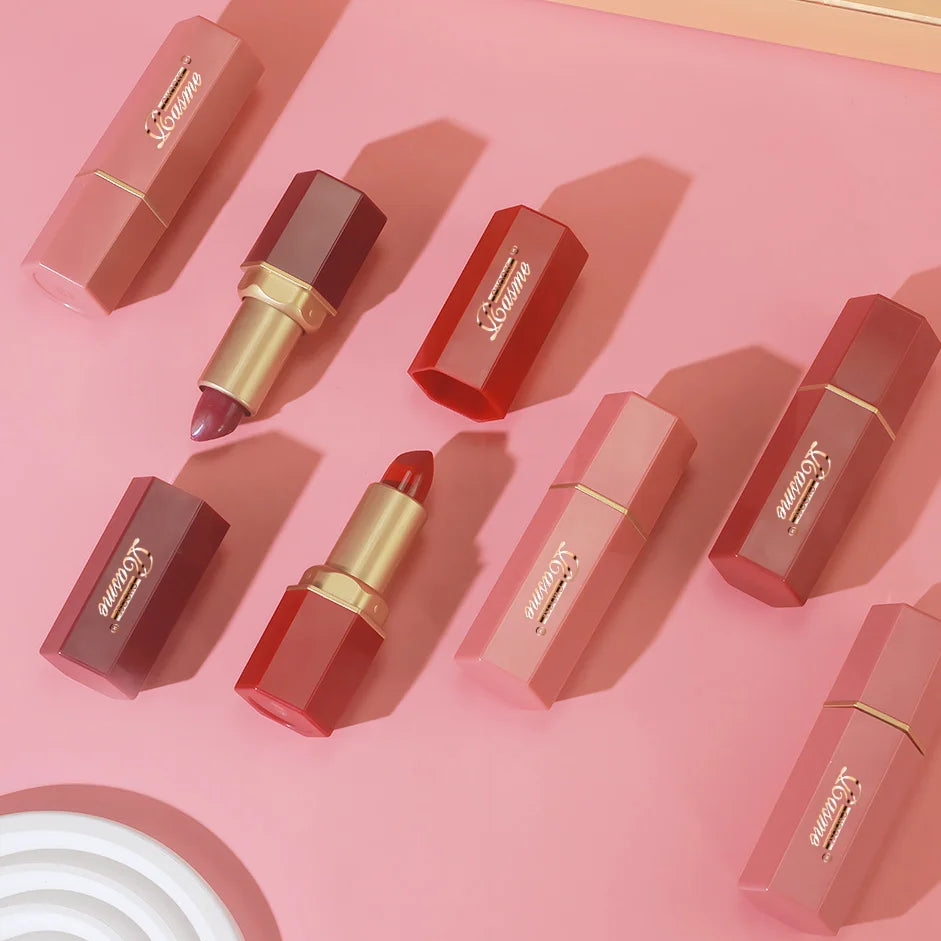 6 Colors Gold Bar Tube Lipstick Matte Texture Pearlescent Glitter Velvet Lipstick Valentine's Day Gift 6PCS