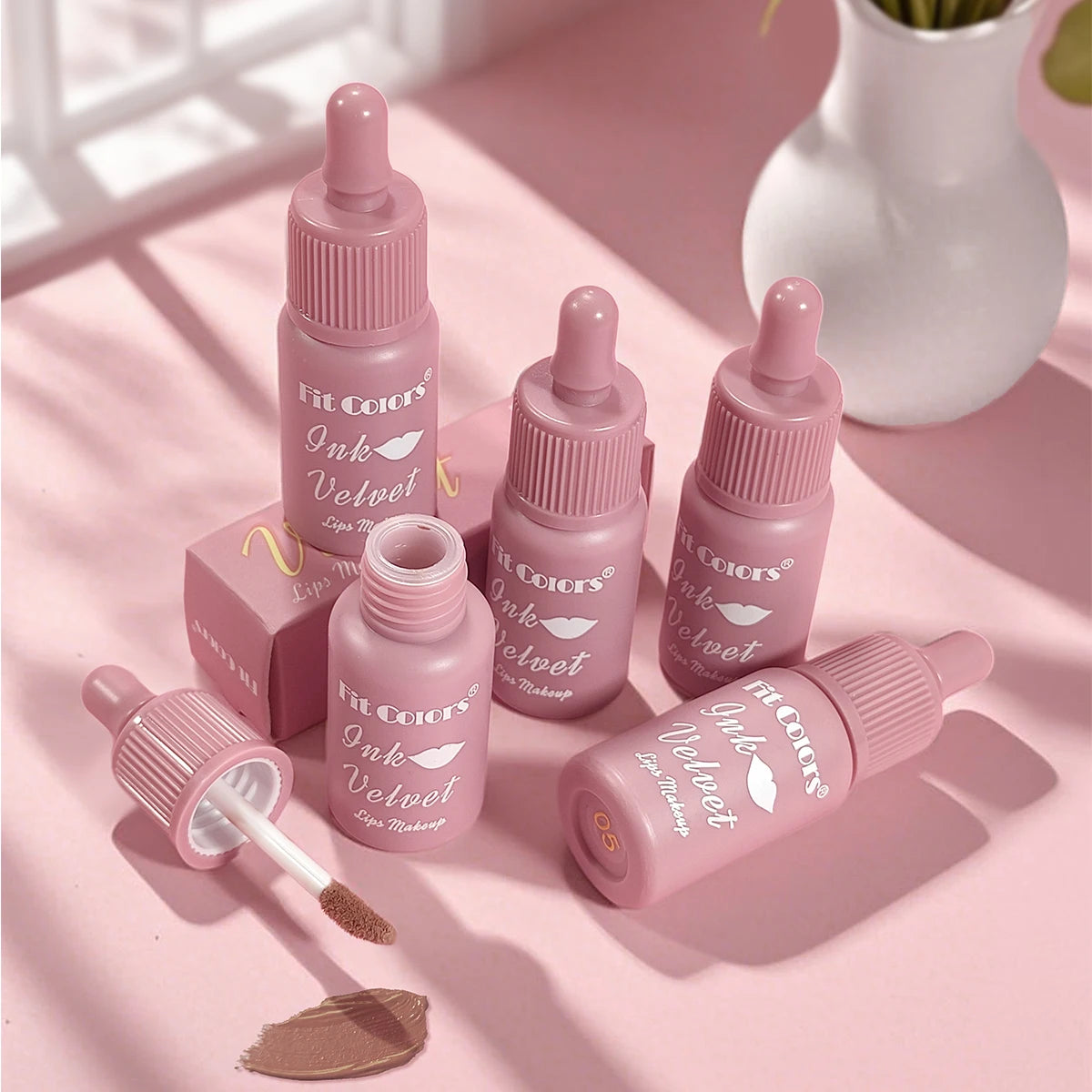 FIT COLORS 6 Color Matte Velvet Liquid Lip Gloss Long Lasting Non-Stick Cup Waterproof Intense Color Showing Lip Mud