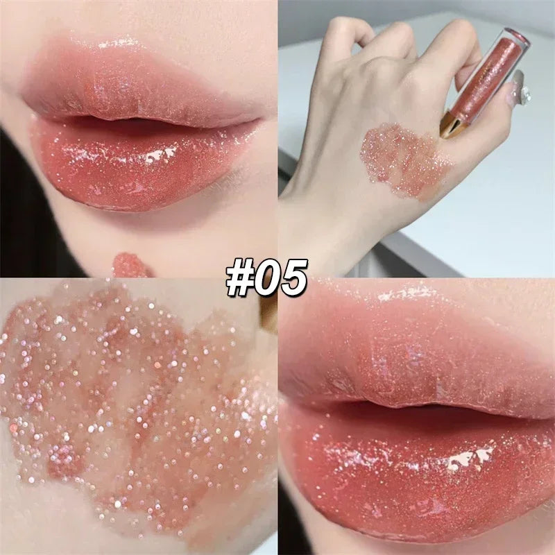 Waterproof Diamond Shimmer Glitter Lip Gloss Liquid Lipstick Shiny Pearl Lip Glaze Lasting Moisturizing Lip Tint Women Makeup