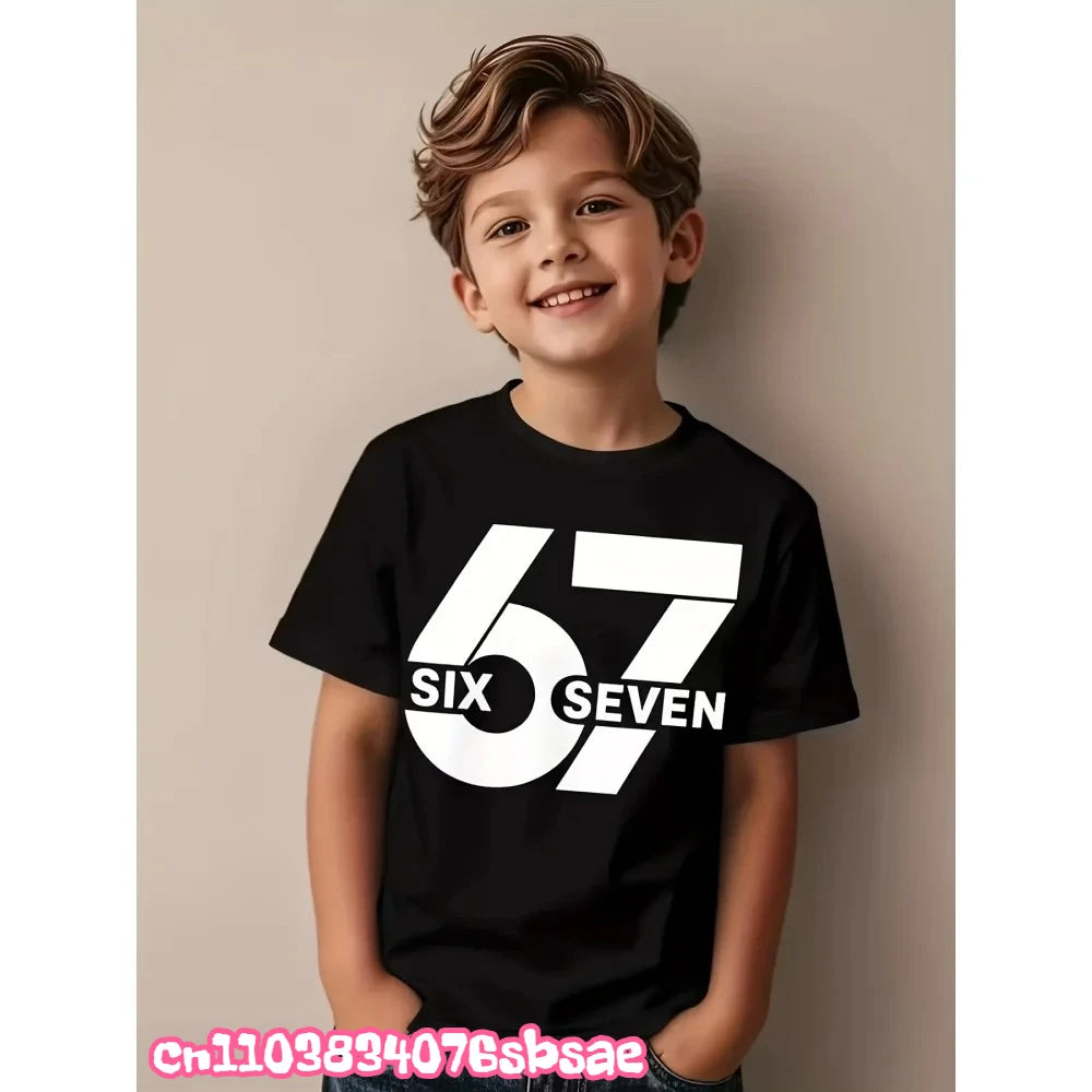 67 Six Seven Italian Brain Rot Math Joke T-Shirt Funny Casual Short Sleeve Round Neck Tops Summer Comfortable Children's T-Shirt