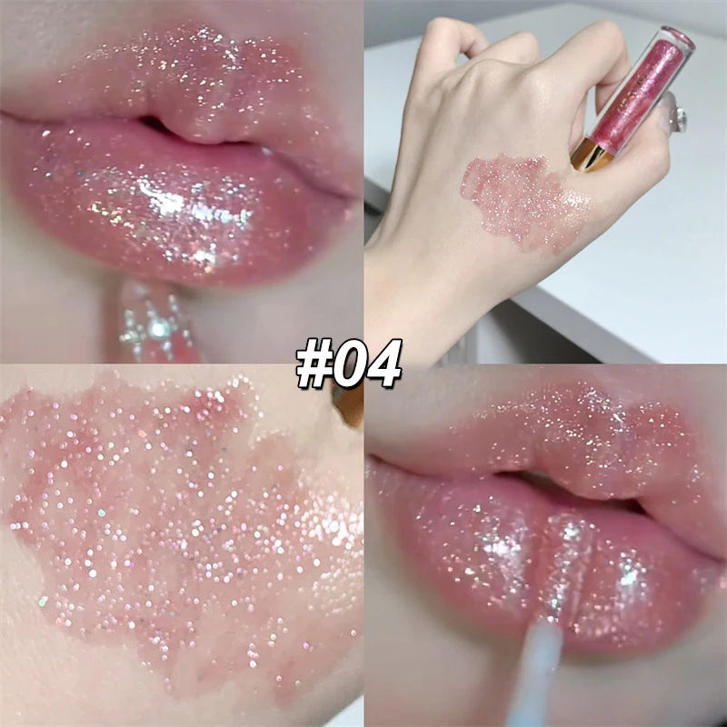 Waterproof Diamond Shimmer Glitter Lip Gloss Liquid Lipstick Shiny Pearl Lip Glaze Lasting Moisturizing Lip Tint Women Makeup