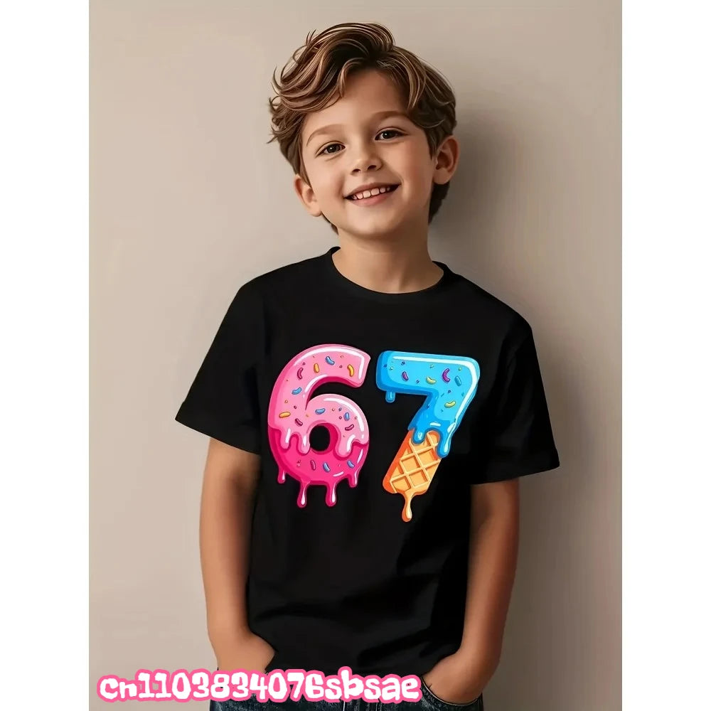 67 Six Seven Italian Brain Rot Math Joke T-Shirt Funny Casual Short Sleeve Round Neck Tops Summer Comfortable Children's T-Shirt