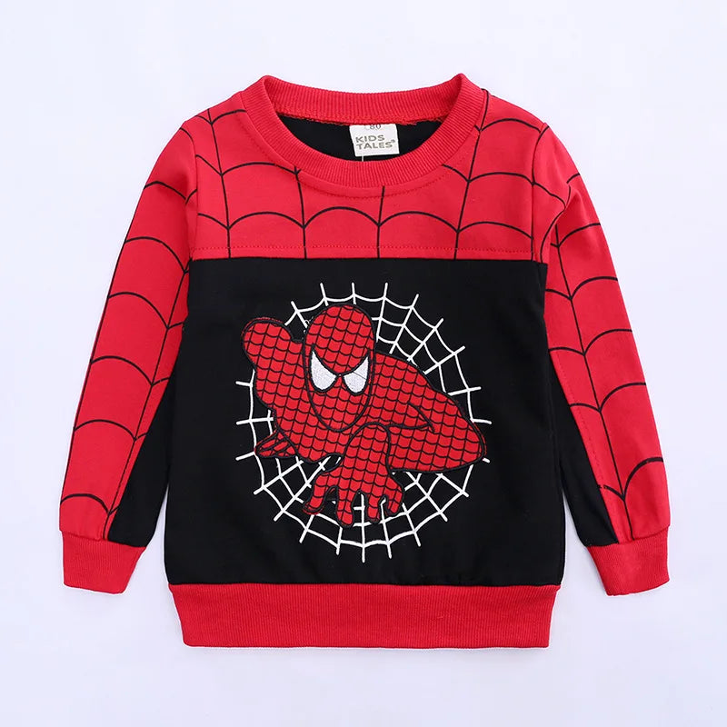3pcs Cartoon Print Spiderman Cosplay Costume Autumn Kids Boys Sleeveless Hooded Vest +T Shirt+Pant Tracksuit Children Outfits