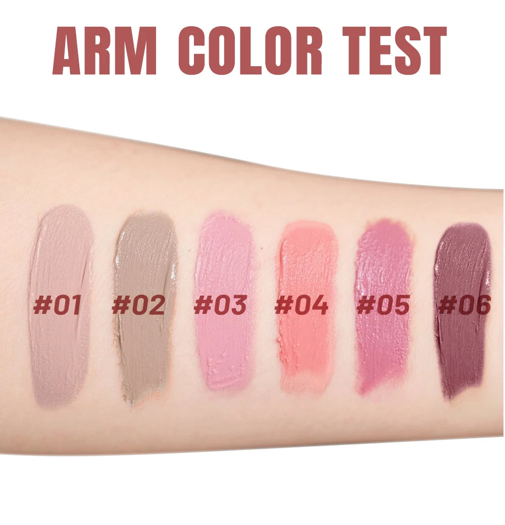 FIT COLORS 6 Color Matte Velvet Liquid Lip Gloss Long Lasting Non-Stick Cup Waterproof Intense Color Showing Lip Mud