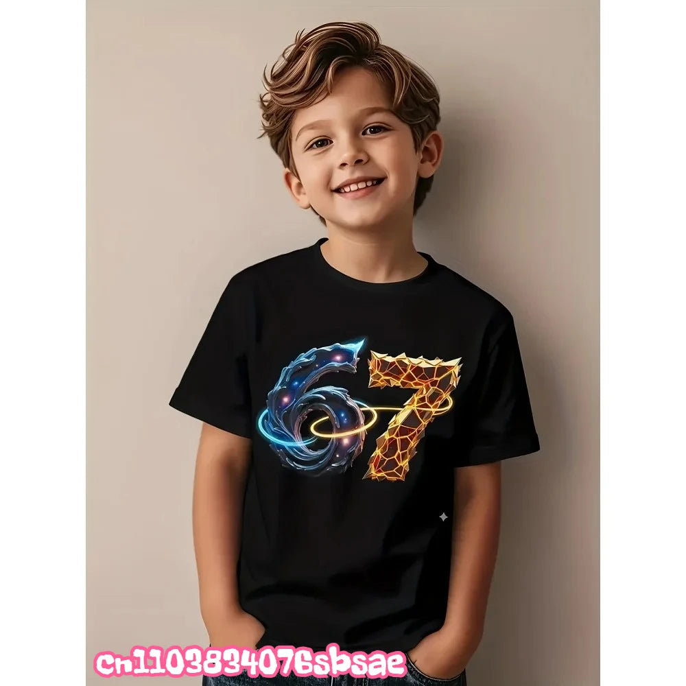 67 Six Seven Italian Brain Rot Math Joke T-Shirt Funny Casual Short Sleeve Round Neck Tops Summer Comfortable Children's T-Shirt