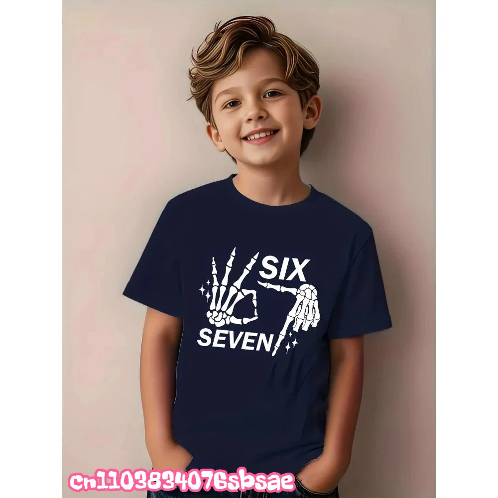 67 Six Seven Italian Brain Rot Math Joke T-Shirt Funny Casual Short Sleeve Round Neck Tops Summer Comfortable Children's T-Shirt
