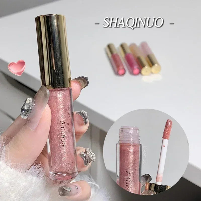 Waterproof Diamond Shimmer Glitter Lip Gloss Liquid Lipstick Shiny Pearl Lip Glaze Lasting Moisturizing Lip Tint Women Makeup