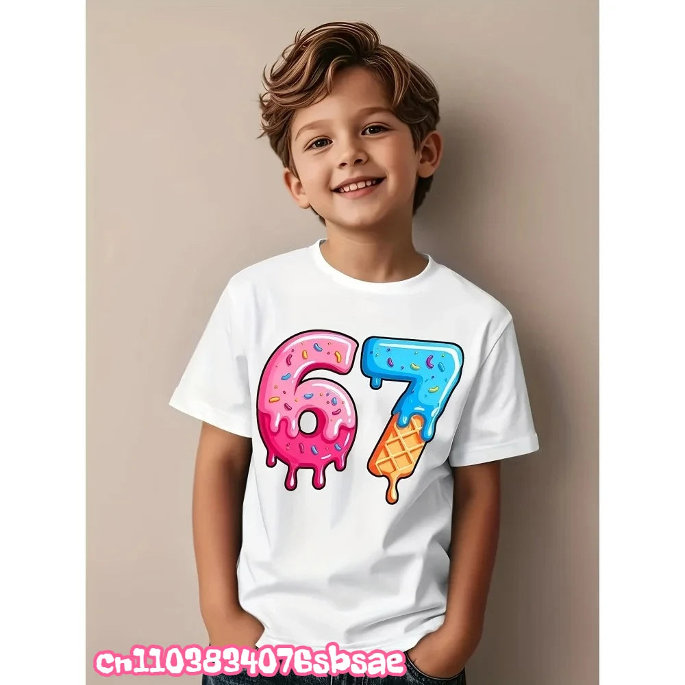 67 Six Seven Italian Brain Rot Math Joke T-Shirt Funny Casual Short Sleeve Round Neck Tops Summer Comfortable Children's T-Shirt