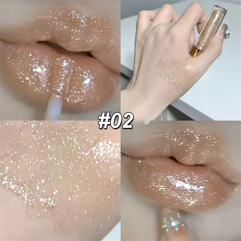 Waterproof Diamond Shimmer Glitter Lip Gloss Liquid Lipstick Shiny Pearl Lip Glaze Lasting Moisturizing Lip Tint Women Makeup