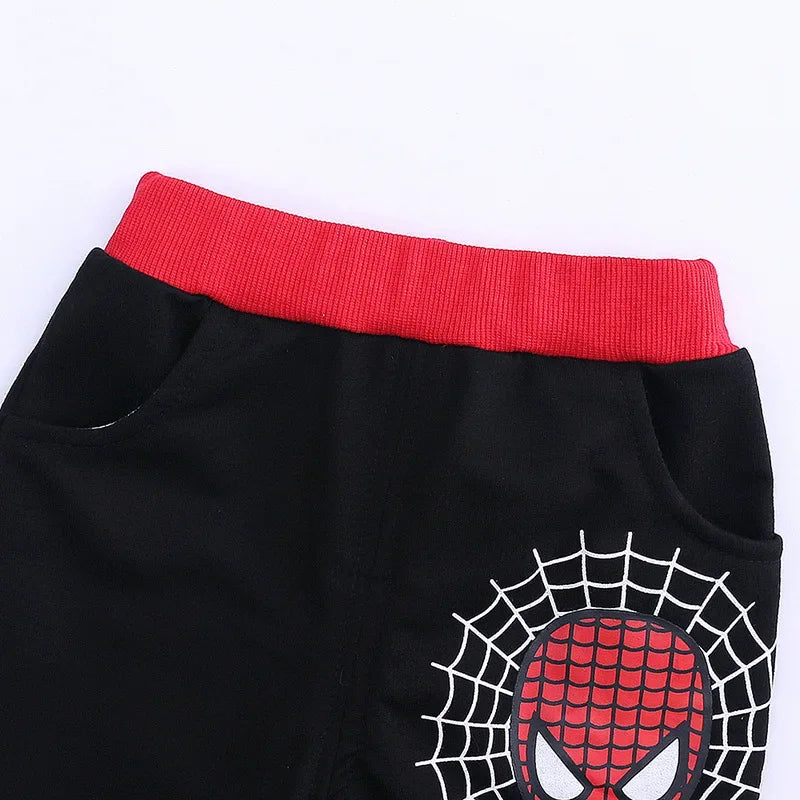 3pcs Cartoon Print Spiderman Cosplay Costume Autumn Kids Boys Sleeveless Hooded Vest +T Shirt+Pant Tracksuit Children Outfits