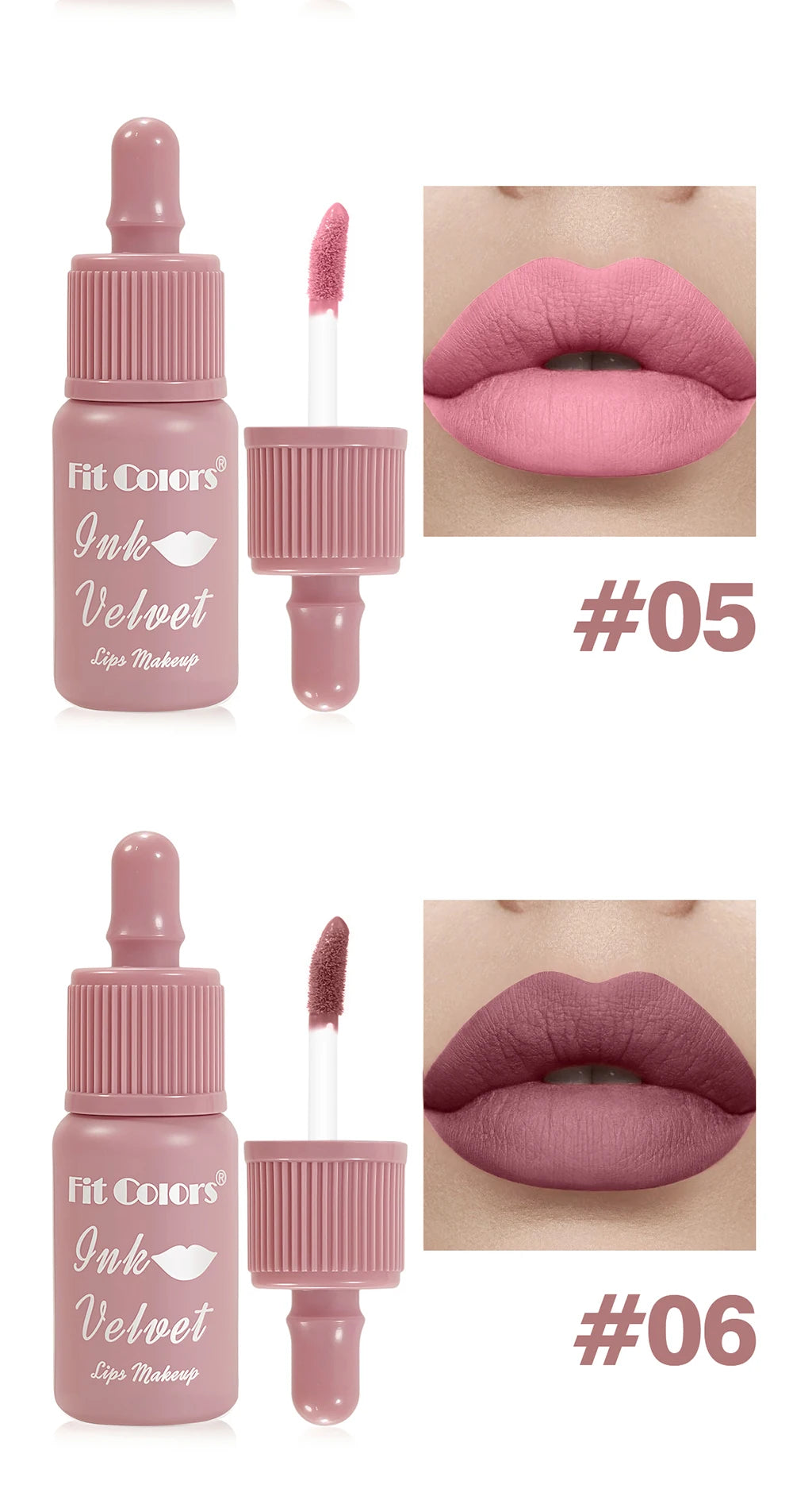 FIT COLORS 6 Color Matte Velvet Liquid Lip Gloss Long Lasting Non-Stick Cup Waterproof Intense Color Showing Lip Mud