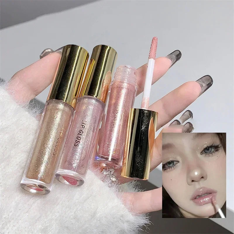 Waterproof Diamond Shimmer Glitter Lip Gloss Liquid Lipstick Shiny Pearl Lip Glaze Lasting Moisturizing Lip Tint Women Makeup