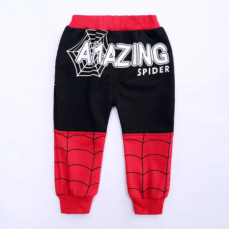 3pcs Cartoon Print Spiderman Cosplay Costume Autumn Kids Boys Sleeveless Hooded Vest +T Shirt+Pant Tracksuit Children Outfits