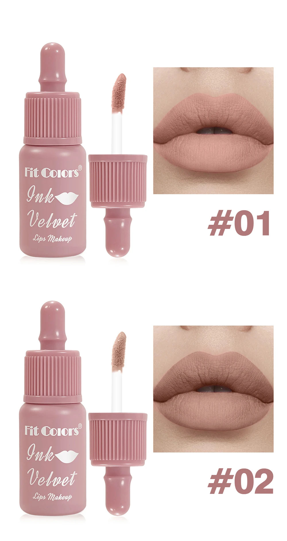FIT COLORS 6 Color Matte Velvet Liquid Lip Gloss Long Lasting Non-Stick Cup Waterproof Intense Color Showing Lip Mud