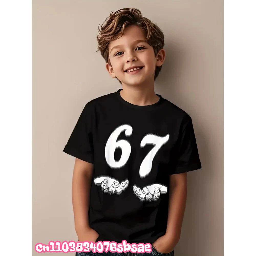 67 Six Seven Italian Brain Rot Math Joke T-Shirt Funny Casual Short Sleeve Round Neck Tops Summer Comfortable Children's T-Shirt