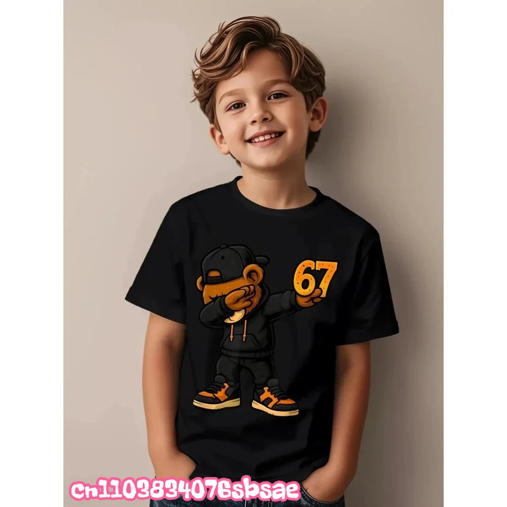 67 Six Seven Italian Brain Rot Math Joke T-Shirt Funny Casual Short Sleeve Round Neck Tops Summer Comfortable Children's T-Shirt