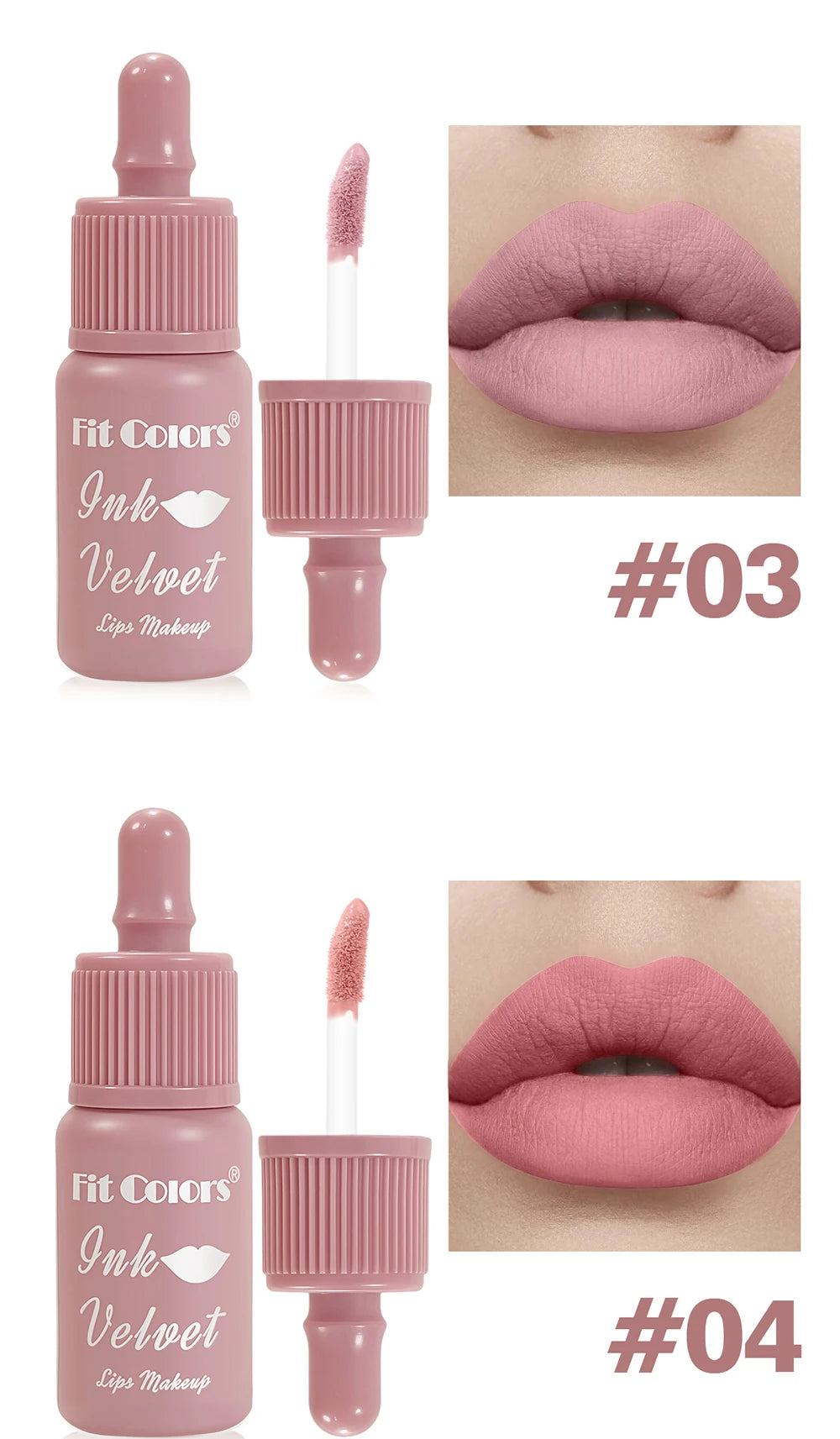 FIT COLORS 6 Color Matte Velvet Liquid Lip Gloss Long Lasting Non-Stick Cup Waterproof Intense Color Showing Lip Mud