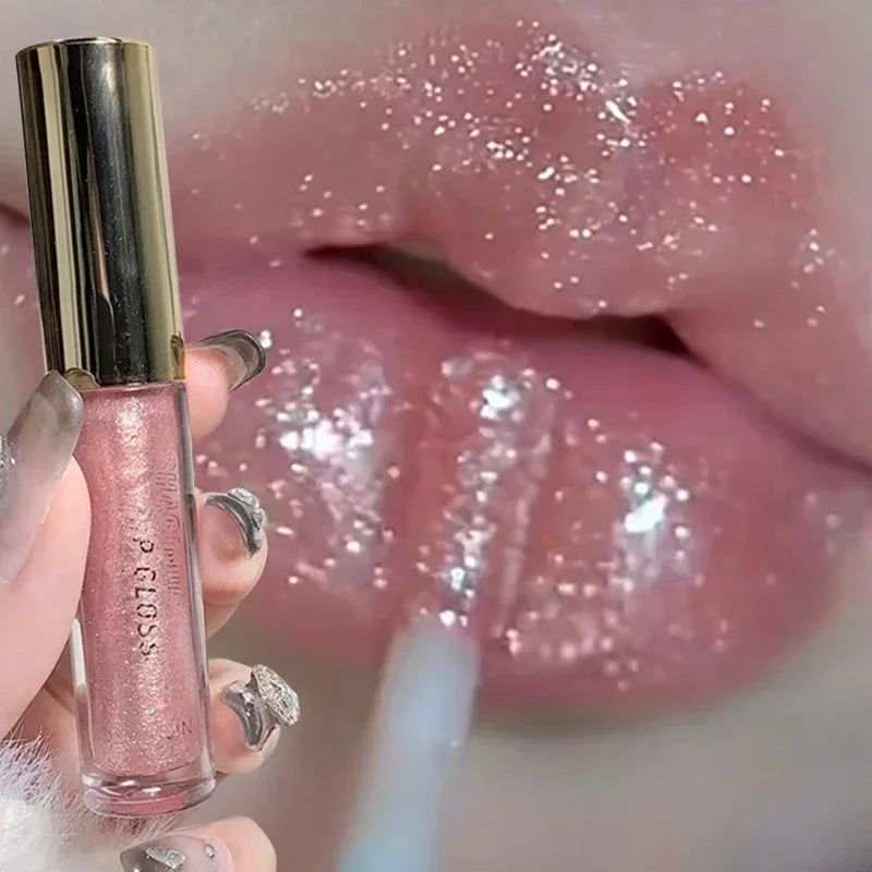 Waterproof Diamond Shimmer Glitter Lip Gloss Liquid Lipstick Shiny Pearl Lip Glaze Lasting Moisturizing Lip Tint Women Makeup