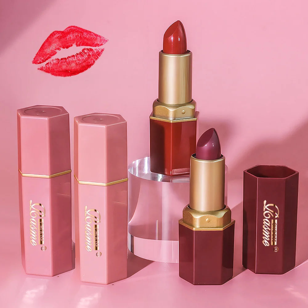 6 Colors Gold Bar Tube Lipstick Matte Texture Pearlescent Glitter Velvet Lipstick Valentine's Day Gift 6PCS