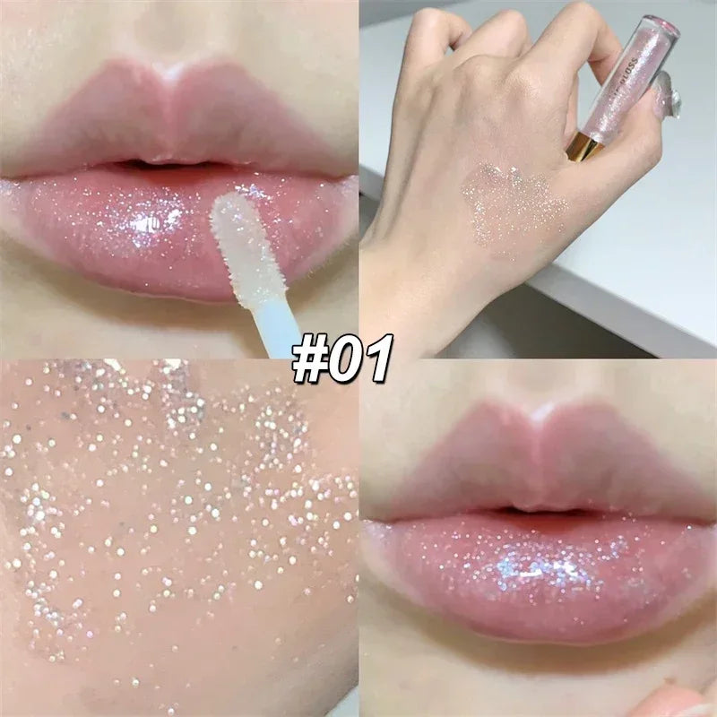Waterproof Diamond Shimmer Glitter Lip Gloss Liquid Lipstick Shiny Pearl Lip Glaze Lasting Moisturizing Lip Tint Women Makeup