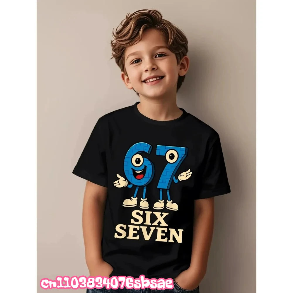 67 Six Seven Italian Brain Rot Math Joke T-Shirt Funny Casual Short Sleeve Round Neck Tops Summer Comfortable Children's T-Shirt