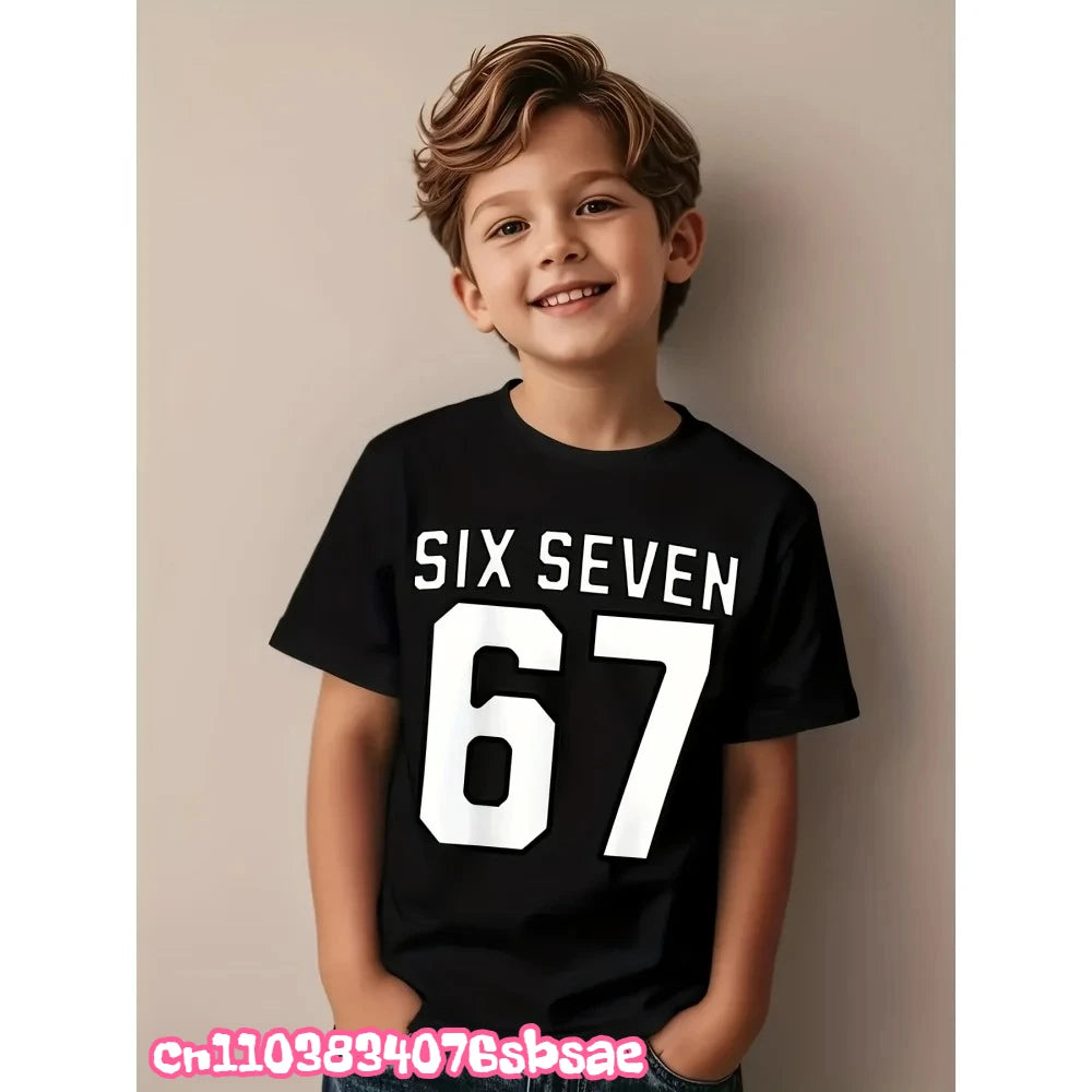 67 Six Seven Italian Brain Rot Math Joke T-Shirt Funny Casual Short Sleeve Round Neck Tops Summer Comfortable Children's T-Shirt