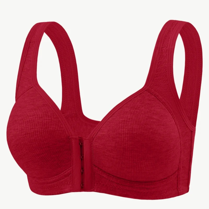 Women's Bra Wire-Free Front Closure Solid Color Full Coverage Fixed Cups More Considerate for Middle-Aged And Elderly Individual
