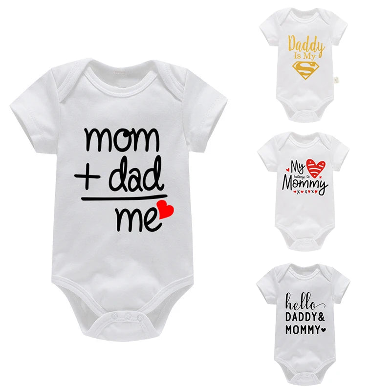 100%Cotton Baby Boys Girls Romper Short Sleeve Funny Letter Print I Love Mom Dad Jumpsuit Infant Newborn Costume Clothes