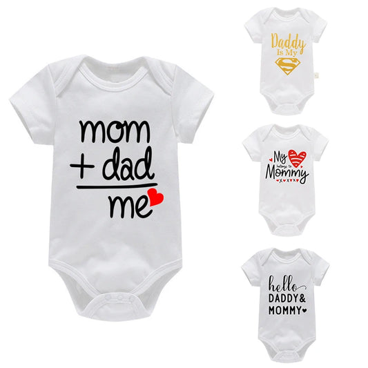 100%Cotton Baby Boys Girls Romper Short Sleeve Funny Letter Print I Love Mom Dad Jumpsuit Infant Newborn Costume Clothes