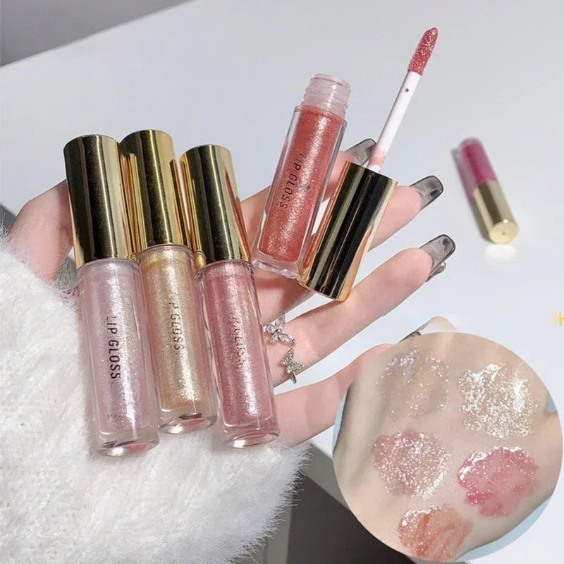 Waterproof Diamond Shimmer Glitter Lip Gloss Liquid Lipstick Shiny Pearl Lip Glaze Lasting Moisturizing Lip Tint Women Makeup