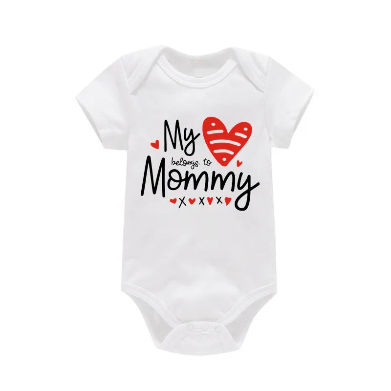 100%Cotton Baby Boys Girls Romper Short Sleeve Funny Letter Print I Love Mom Dad Jumpsuit Infant Newborn Costume Clothes