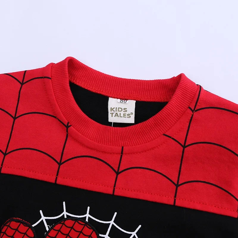 3pcs Cartoon Print Spiderman Cosplay Costume Autumn Kids Boys Sleeveless Hooded Vest +T Shirt+Pant Tracksuit Children Outfits