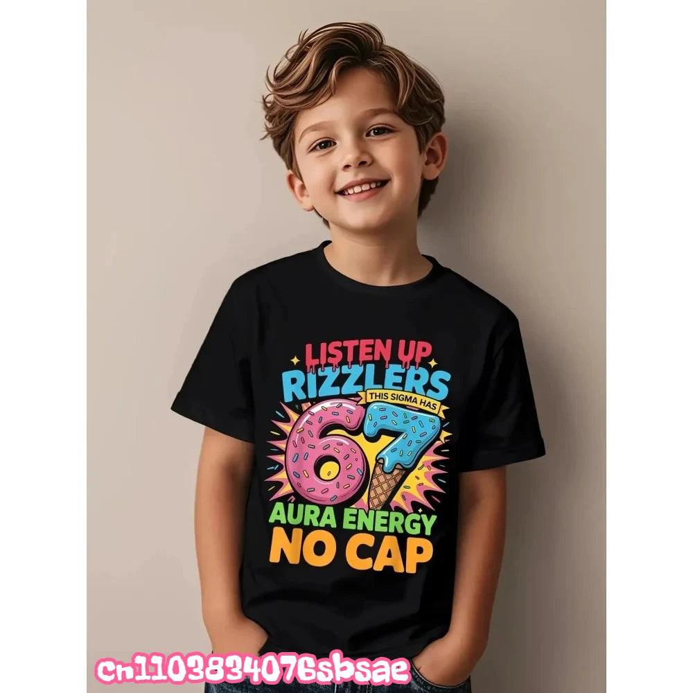 67 Six Seven Italian Brain Rot Math Joke T-Shirt Funny Casual Short Sleeve Round Neck Tops Summer Comfortable Children's T-Shirt