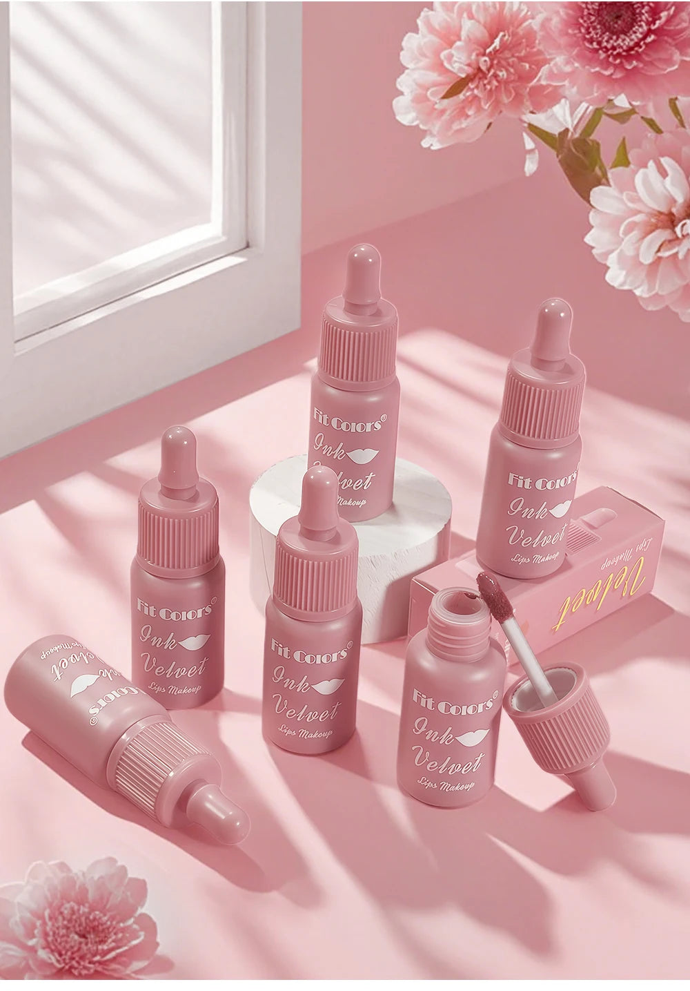 FIT COLORS 6 Color Matte Velvet Liquid Lip Gloss Long Lasting Non-Stick Cup Waterproof Intense Color Showing Lip Mud