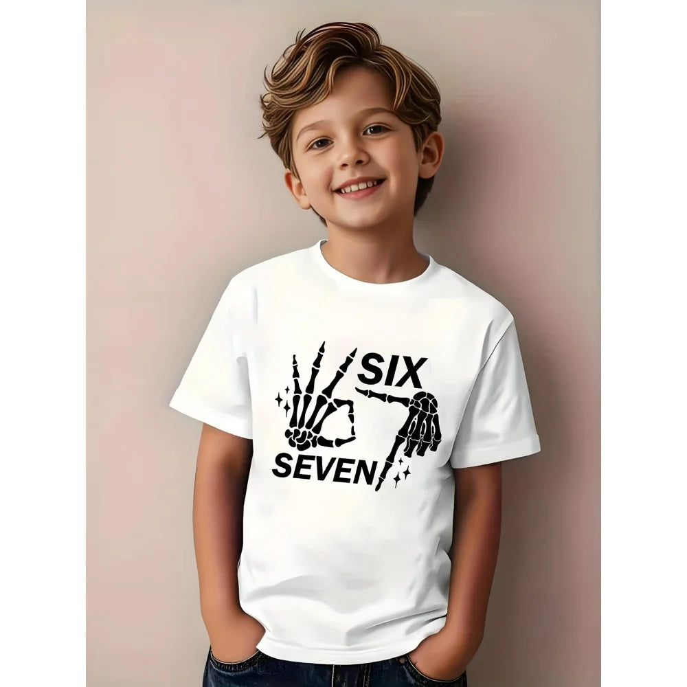 67 Six Seven Italian Brain Rot Math Joke T-Shirt Funny Casual Short Sleeve Round Neck Tops Summer Comfortable Children's T-Shirt