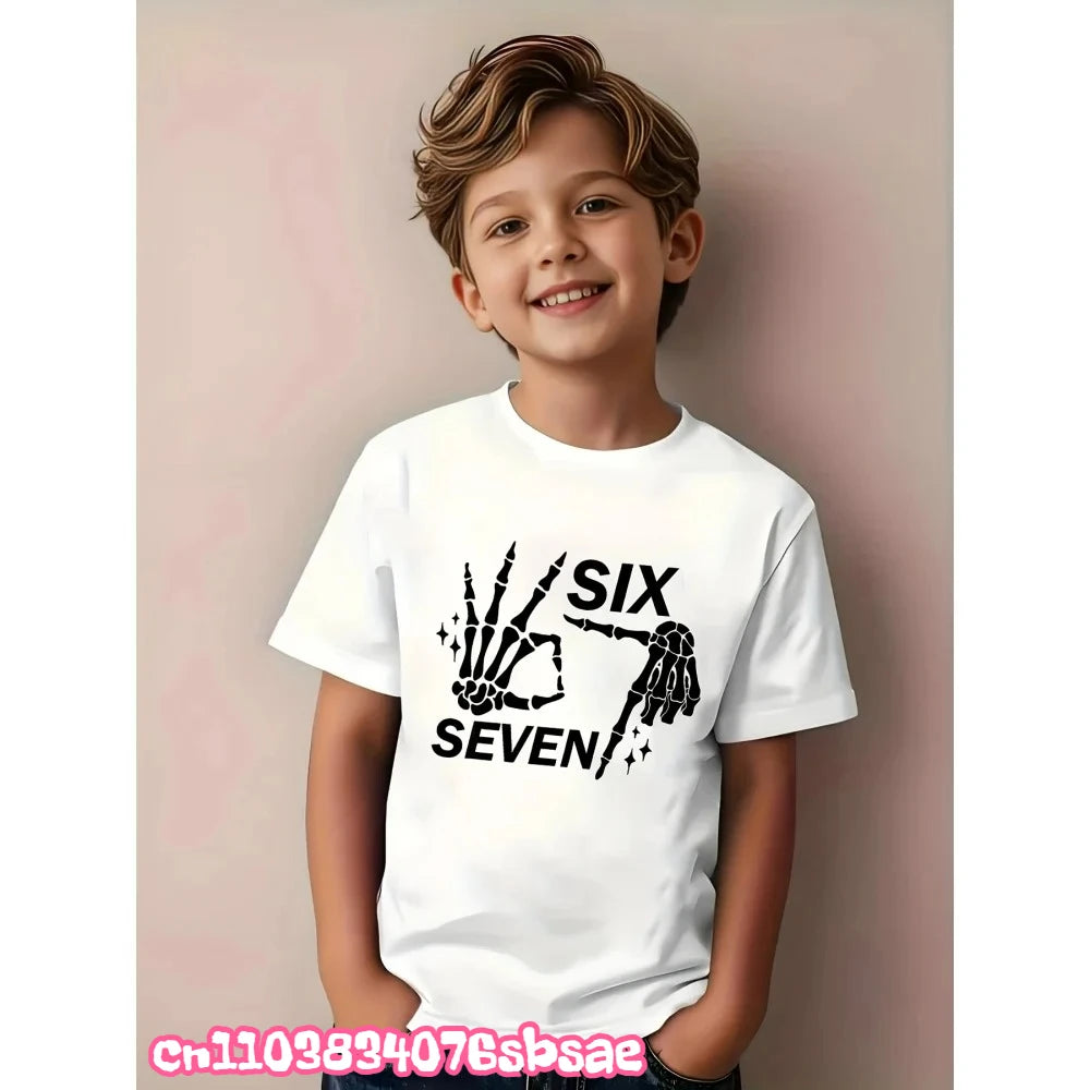 67 Six Seven Italian Brain Rot Math Joke T-Shirt Funny Casual Short Sleeve Round Neck Tops Summer Comfortable Children's T-Shirt