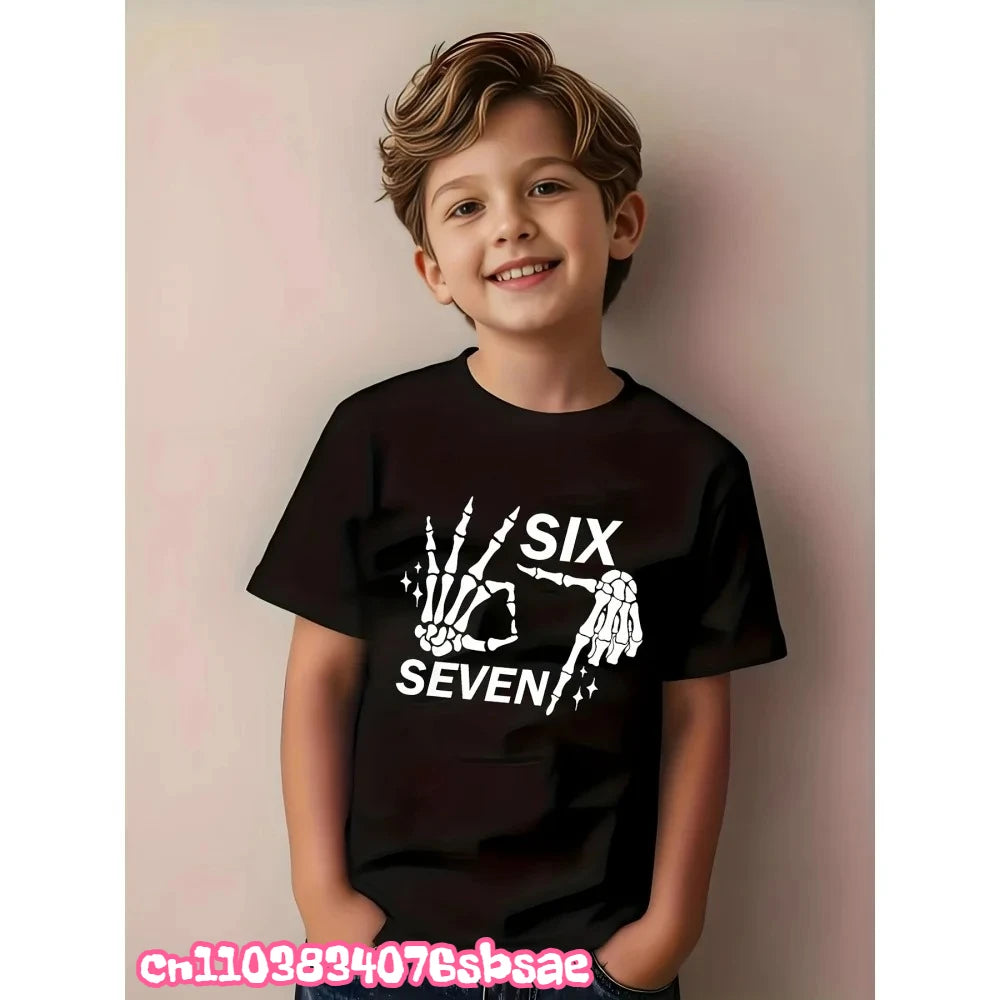 67 Six Seven Italian Brain Rot Math Joke T-Shirt Funny Casual Short Sleeve Round Neck Tops Summer Comfortable Children's T-Shirt