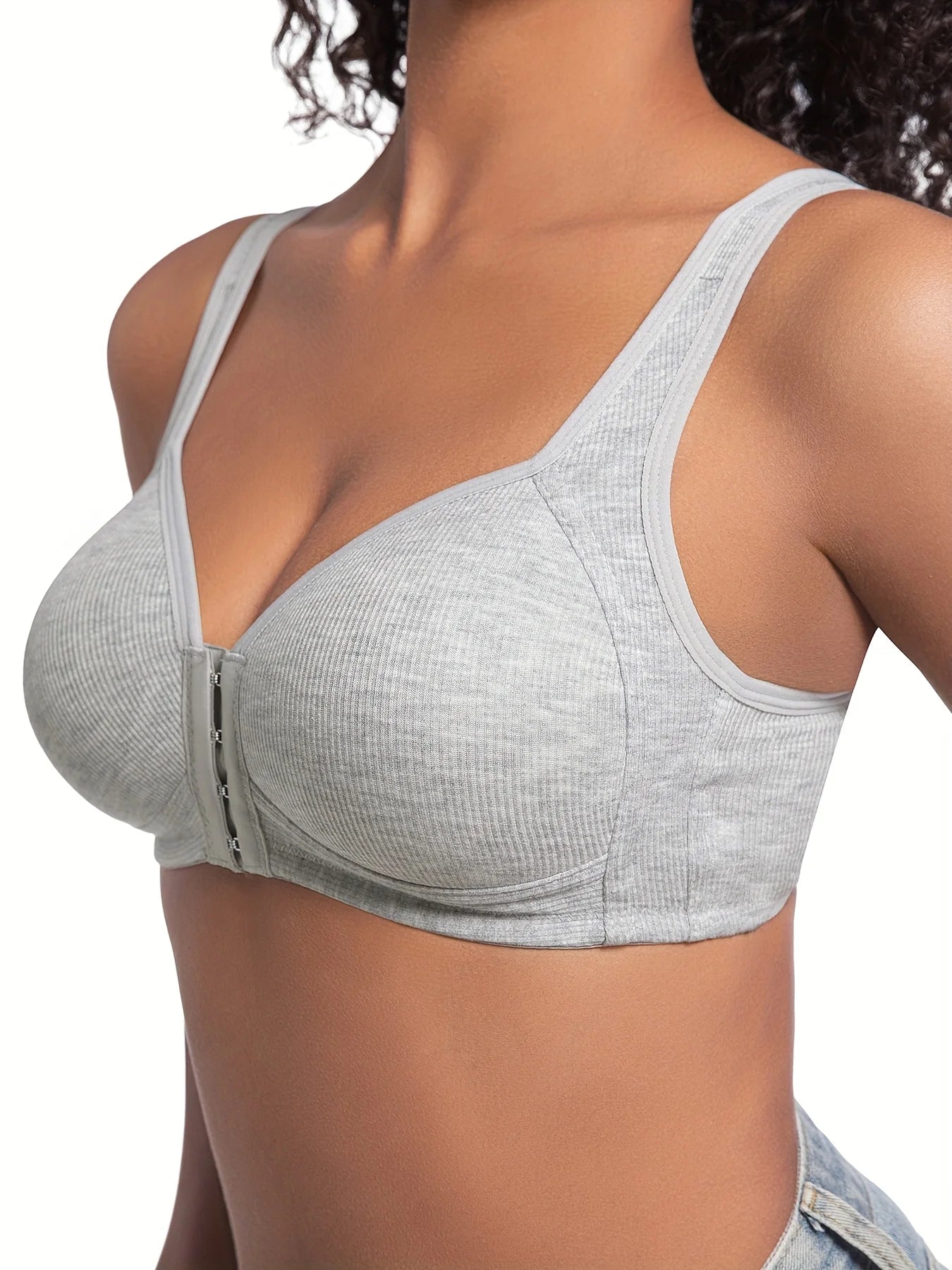 Women's Bra Wire-Free Front Closure Solid Color Full Coverage Fixed Cups More Considerate for Middle-Aged And Elderly Individual