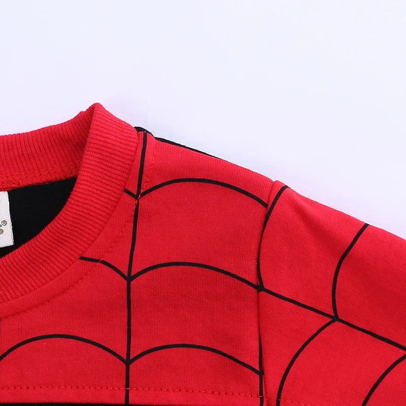 3pcs Cartoon Print Spiderman Cosplay Costume Autumn Kids Boys Sleeveless Hooded Vest +T Shirt+Pant Tracksuit Children Outfits