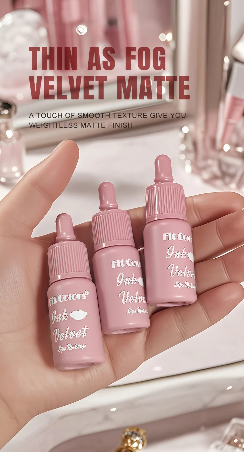 FIT COLORS 6 Color Matte Velvet Liquid Lip Gloss Long Lasting Non-Stick Cup Waterproof Intense Color Showing Lip Mud