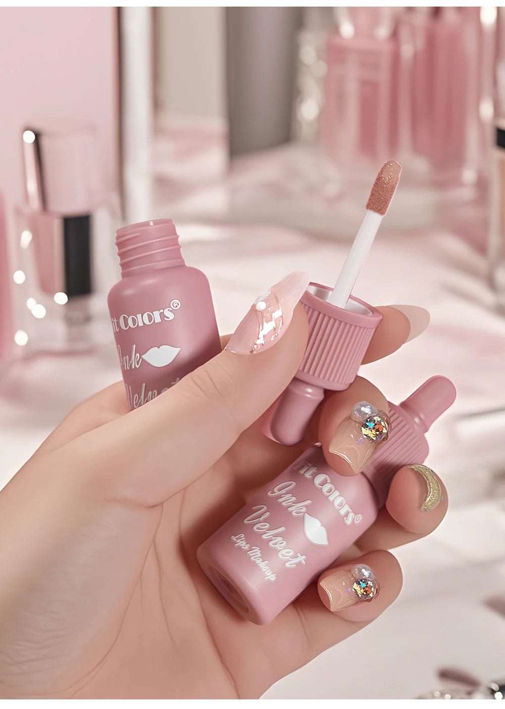 FIT COLORS 6 Color Matte Velvet Liquid Lip Gloss Long Lasting Non-Stick Cup Waterproof Intense Color Showing Lip Mud