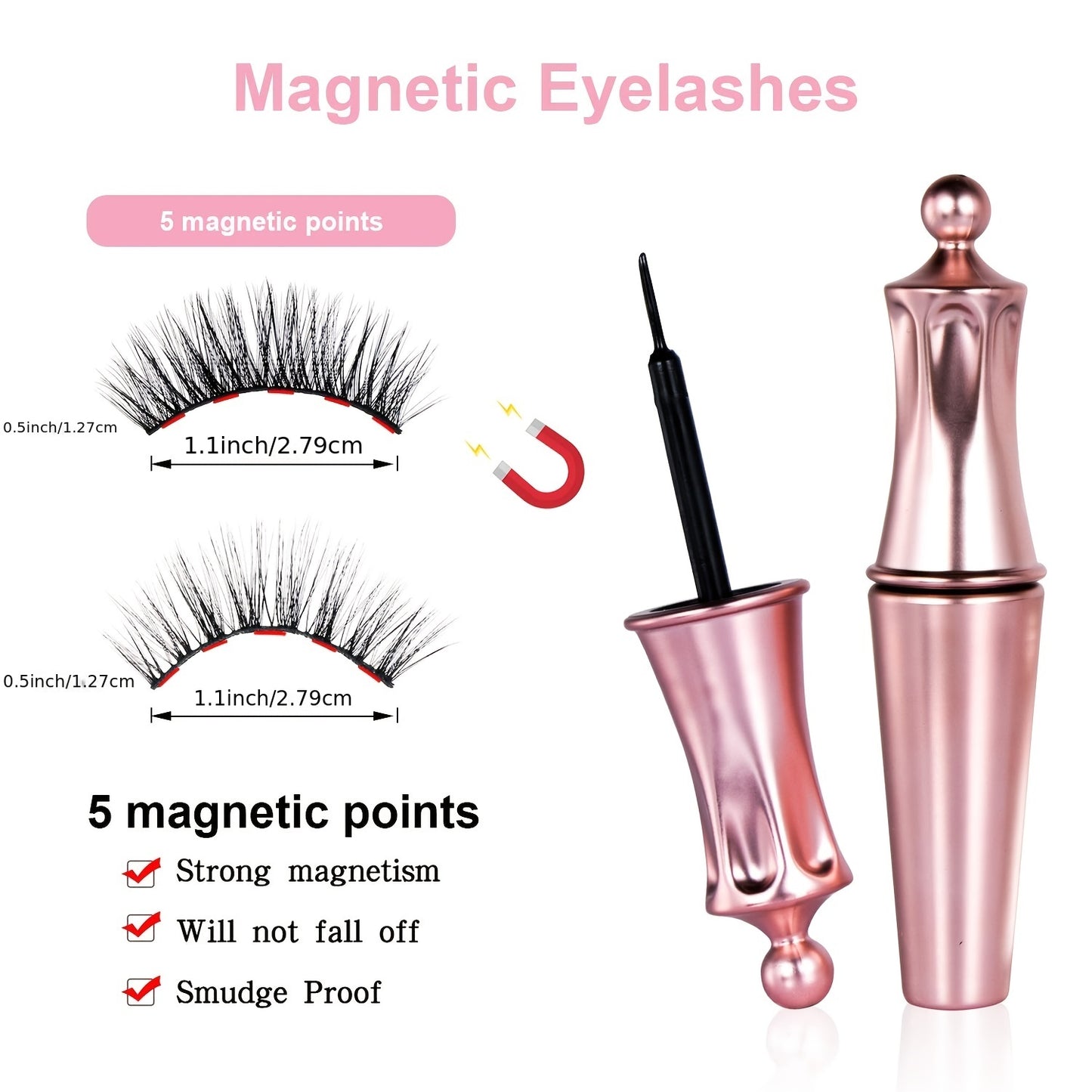 5 Pairs Magnetic Eyelashes And Eyeliner Kit Reusable 3D Magnetic False Lashes Extension No Glue Needed - Eyes Makeup Sets for Mother